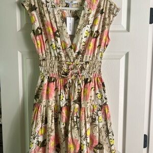 Derek Lam Floral V-Neck Dress with Pink and Yellow